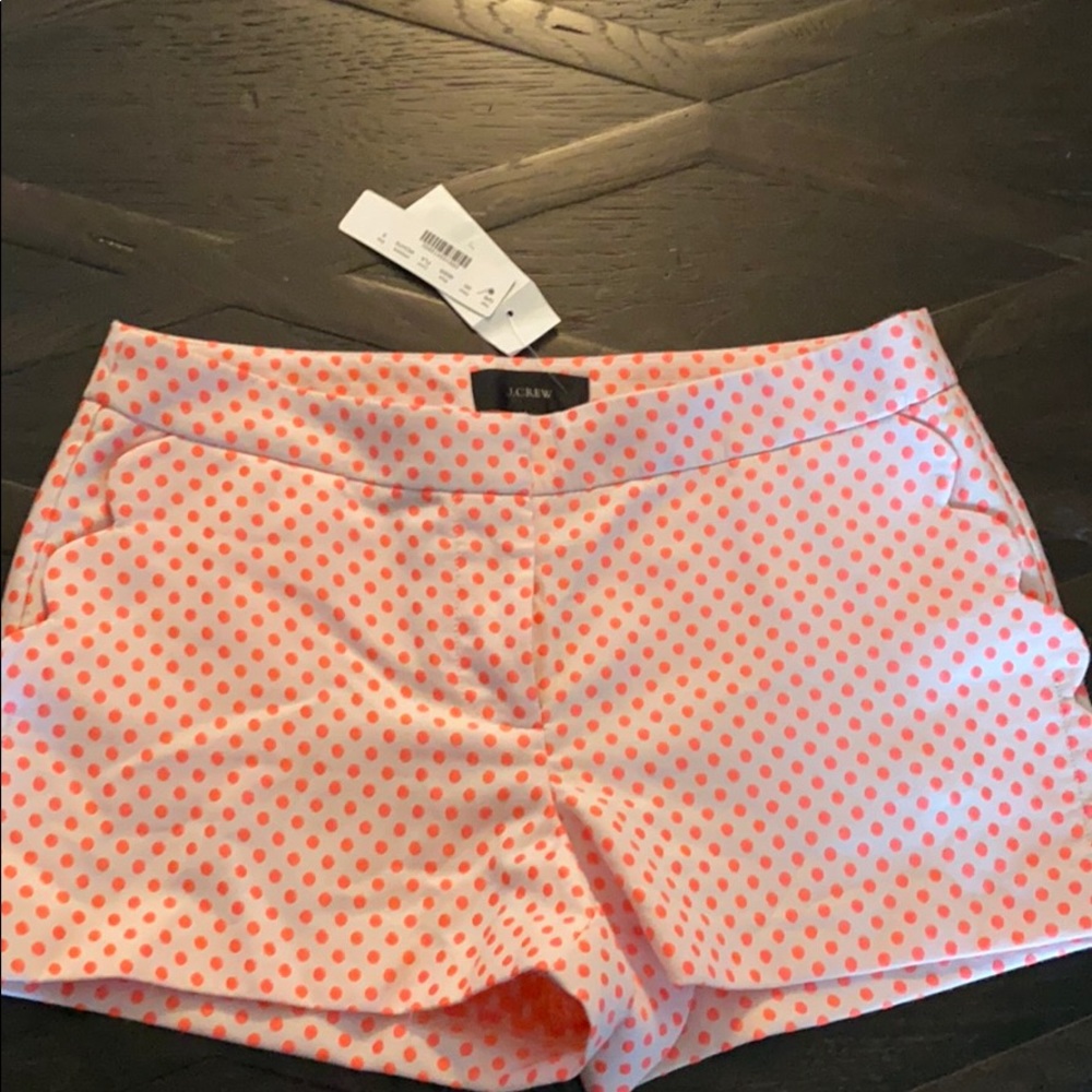 NWT J Crew 3” shorts neon pink dot ruffles Size 6